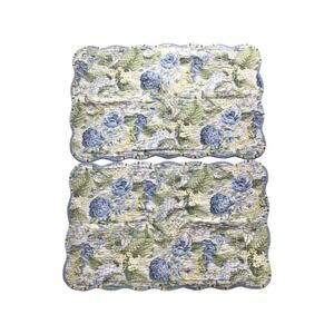 2 Waverly Pillow Shams Standard Quilted Blue Floral Stripe 100%‎ Cotton 21x36